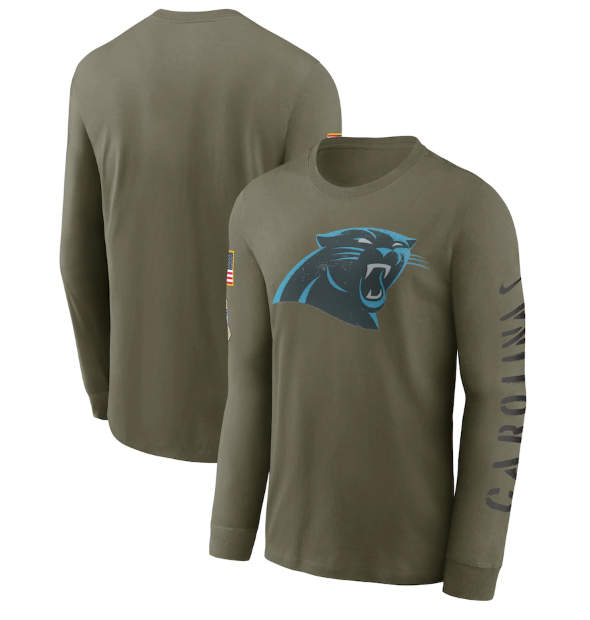 Men's Carolina Panthers Olive 2022 Salute to Service Long Sleeve T-Shirt